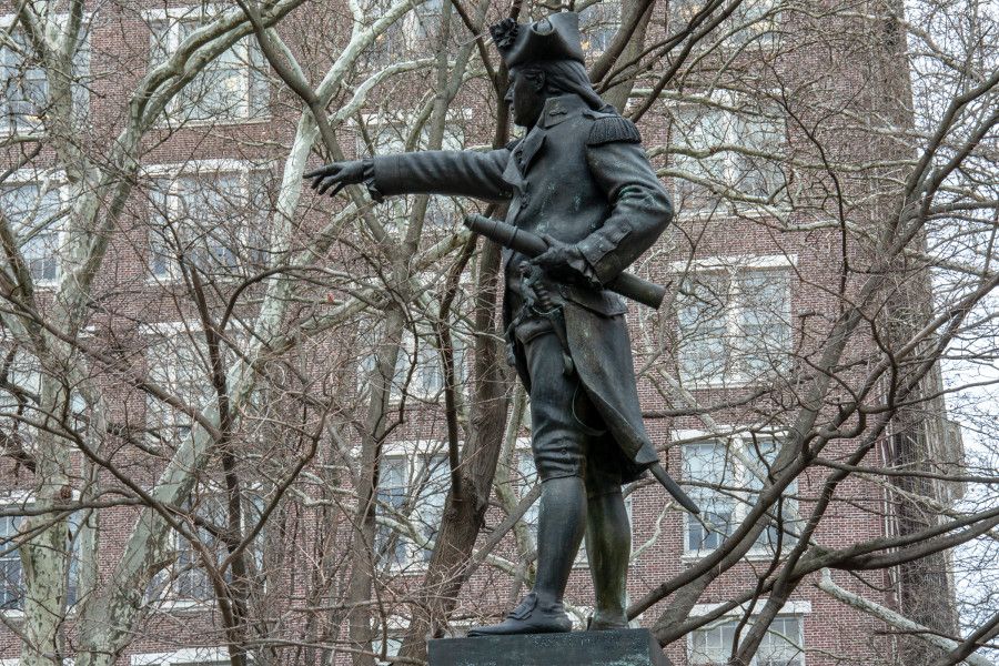 A statue of Commodore Barry in Old City Philadelphia.