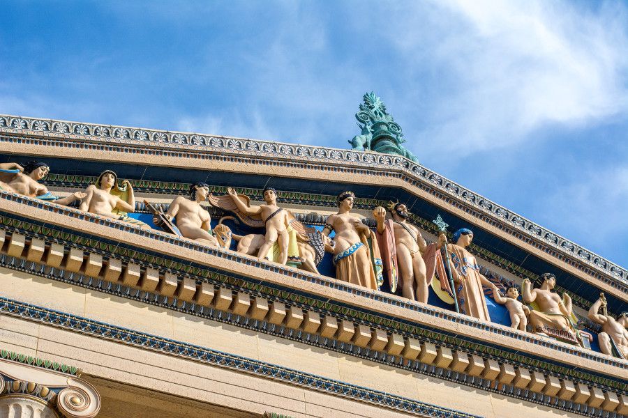 Architectural details on the exterior of the Philadelphia Museum of Art.