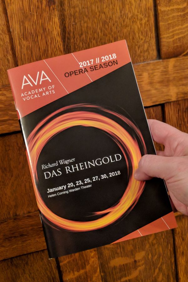 Program for Academy of Vocal Arts production of Richard Wagner's Das Rheingold in Philadelphia.
