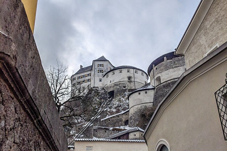 Looking up at Kufstein Fortress in Austria.