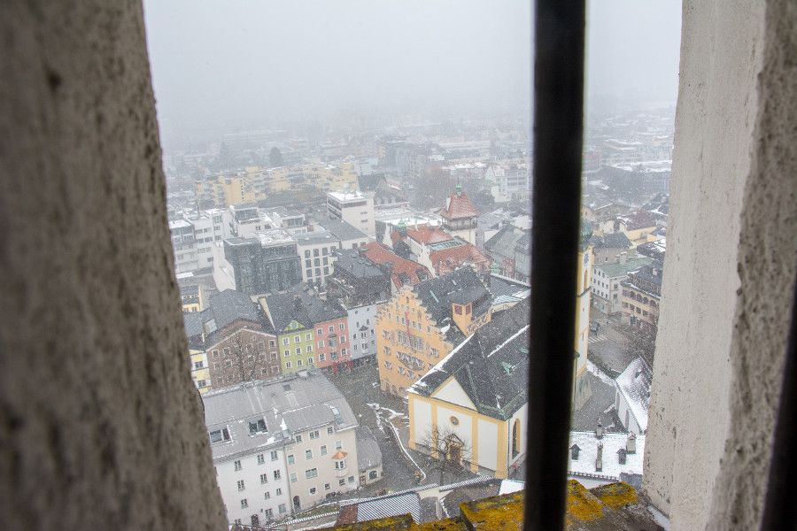 The view onto the town from Festung Kufstein in Austria ...