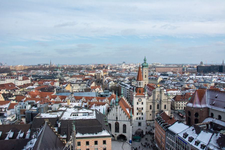 The view east from Munich's Neues Rathaus tower observation deck.