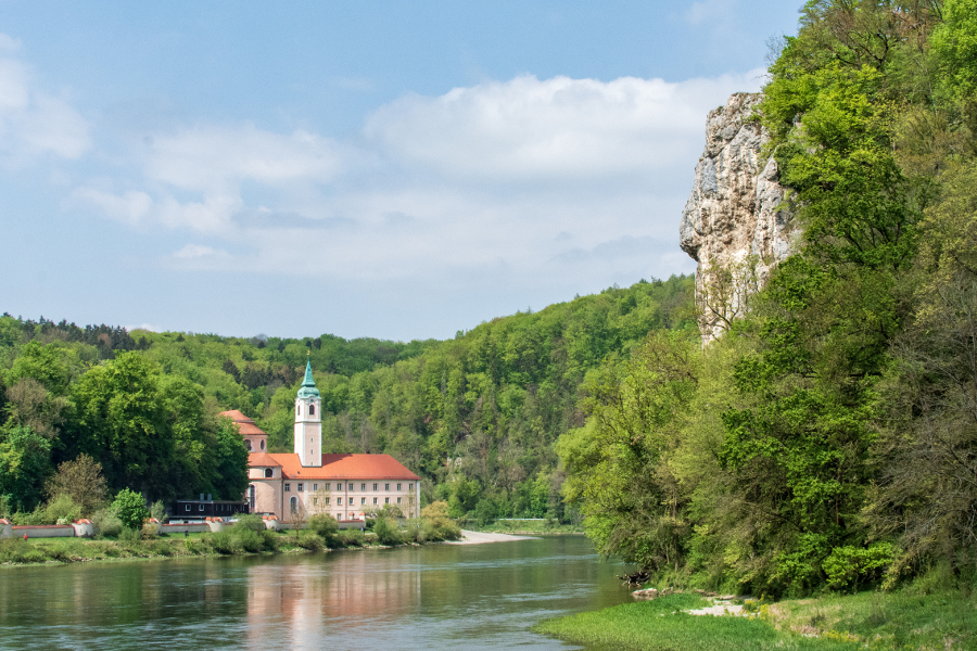 Kloster Weltenburg sits along the Donaudurchbruch, or Donau River Gorge, near Kelheim, Germany.