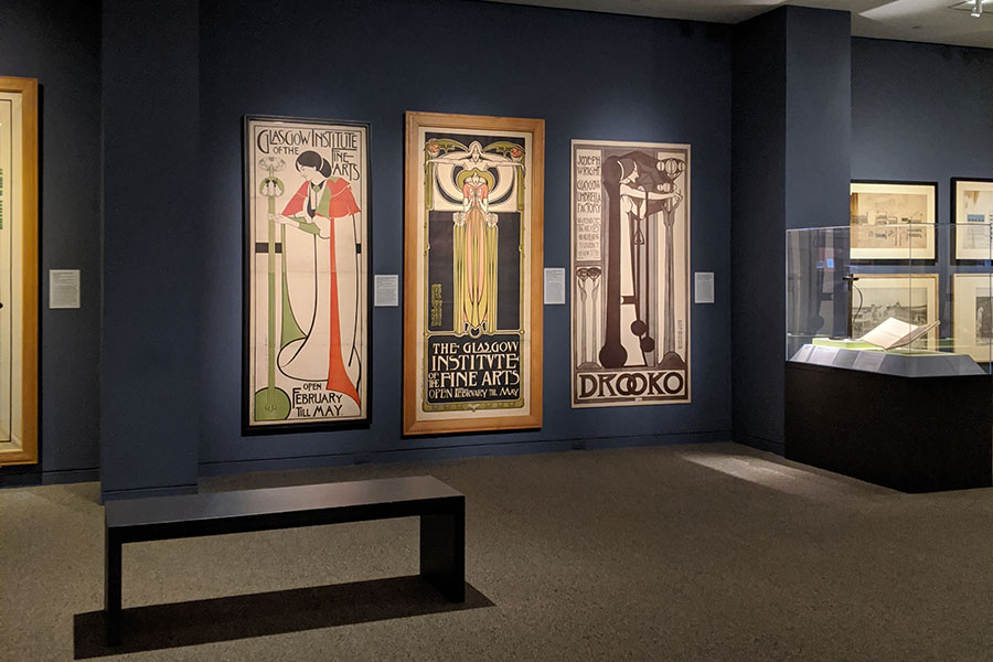 Posters at Designing the New: Charles Rennie Mackintosh and the Glasgow Style exhibit at Walters Art Museum in Baltimore, Maryland.