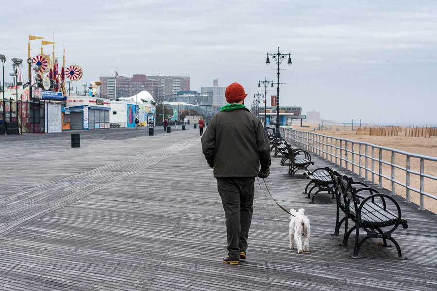 Enjoy a walk on the dog-friendly Coney Island boardwalk.
