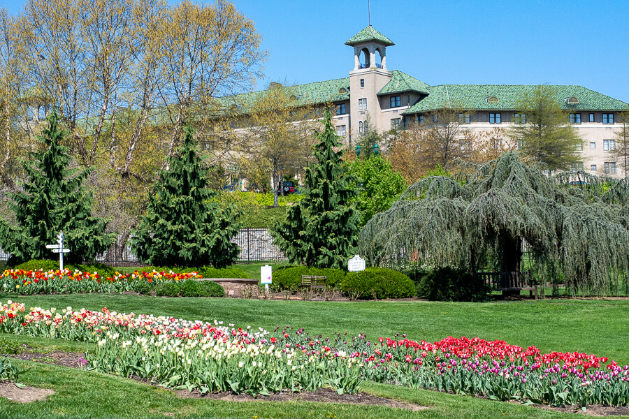 Spring flowers brighten the landscape at Hershey Gardens.