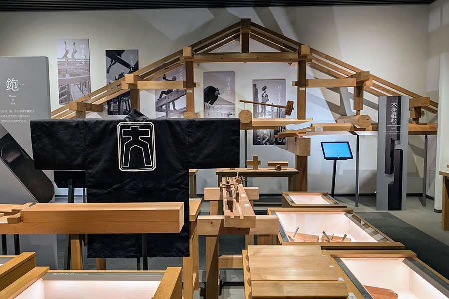 Exhibit of Japanese woodworking on display at the Takenaka Carpentry Tools Museum in Kobe, Japan