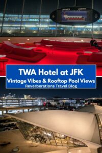 Take a peek inside the iconic TWA Hotel at JFK Airport. We stayed overnight before a flight and are sharing what it's like—including the retro décor, rooftop infinity pool, and how to decide if it's worth the splurge.