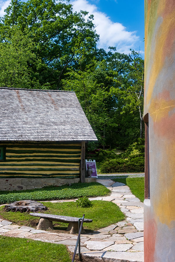 Historic log cabin on the grounds of the Wharton Esherick Museum beside the main studio building.