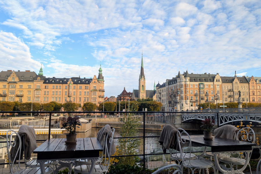 Coffee and pastry enjoyed during fika at a waterfront café Stockholm 1897 in Stockholm.